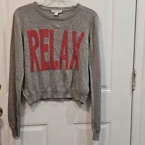 Forever 21 Gray Long Sleeve Sweatshirt with Red 'RELAX' Logo Print, Size M